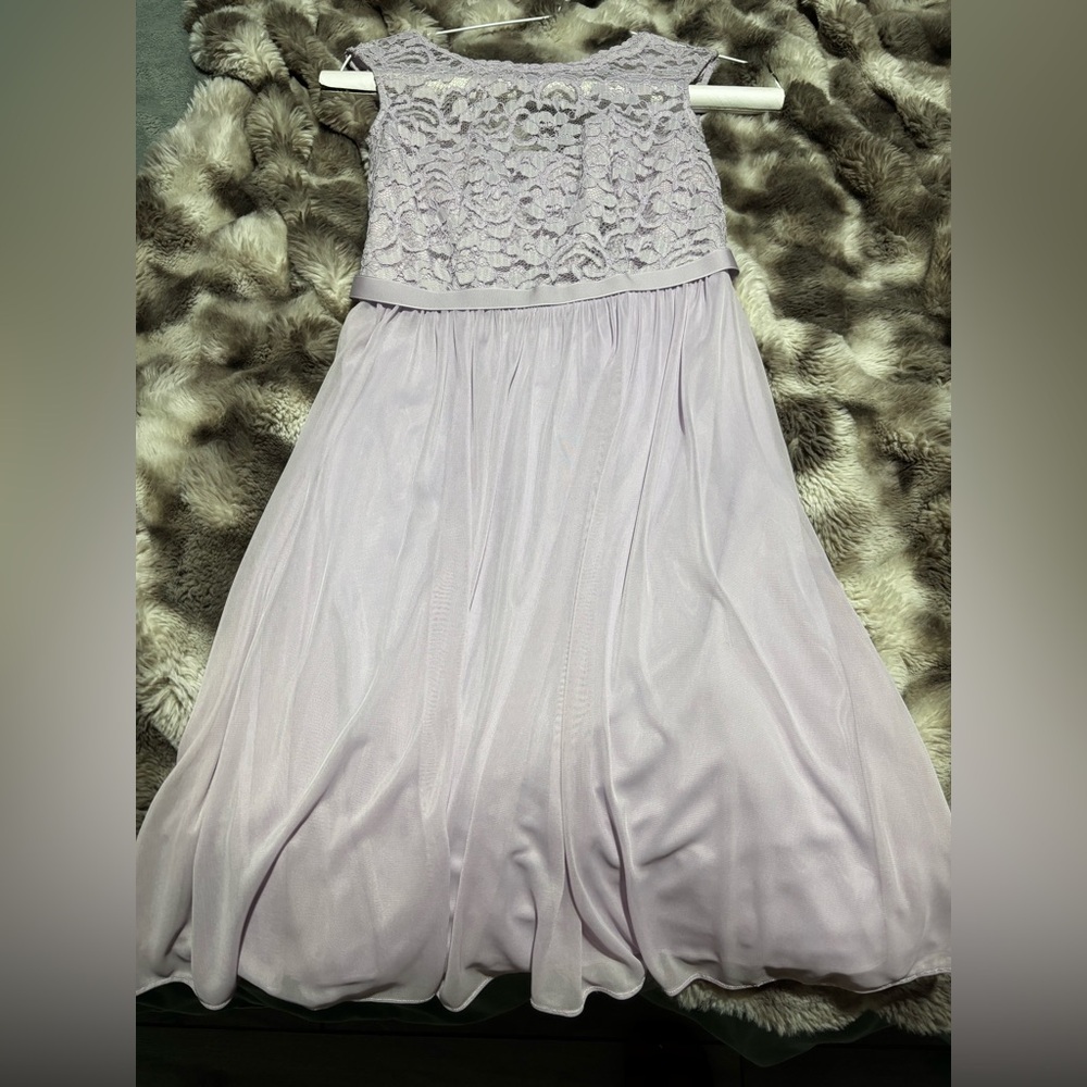 David's Bridal Lavender Lace Bodice Chiffon Dress